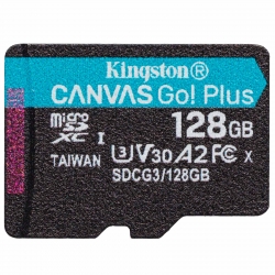 128GB Kingston Canvas Go Plus Micro SD (SDXC) Card, U3, V30, A2, 170MB/s R, 90MB/s W