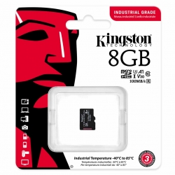 8GB Kingston Industrial Micro SD (SDHC) Card, U3, V30, A1, 100MB/s R, 80MB/s W