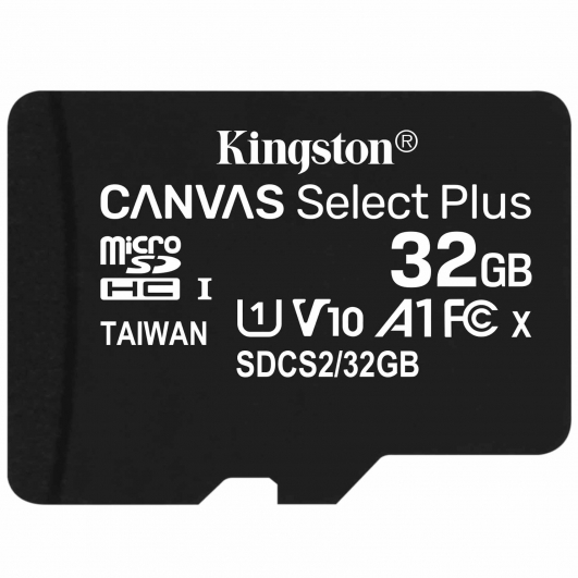 Kingston 32GB Canvas Select Plus Micro SD Card - U1, V10, A1, Up To 100MB/s