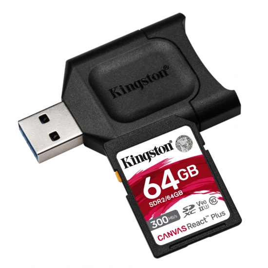 Kingston 64gb Canvas React Plus Sd Sdxc Card Uhs Ii U3 V90 300mb S R 260mb S W Buy Online Memorycow Free Uk Delivery