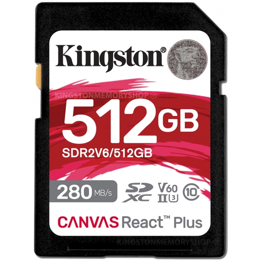 Kingston 512GB Canvas React Plus SD Card - U3, V60, Up To 280MB/s