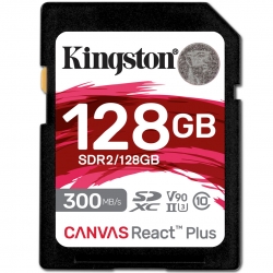 128GB Kingston Canvas React Plus SD (SDXC) Card, UHS-II, U3, V90, 300MB/s R, 260MB/s W