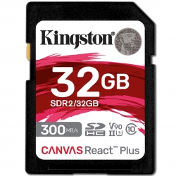 32GB Kingston Canvas React Plus SD (SDHC) Card, UHS-II, U3, V90, 300MB/s R, 260MB/s W