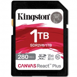 1TB (1000GB) Kingston Canvas React Plus SD (SDXC) Card, UHS-II, U3, V60, 280MB/s R, 150MB/s W