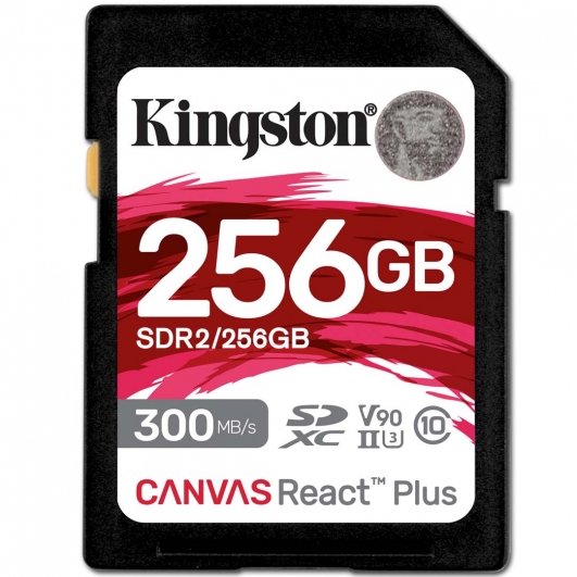 256GB Kingston Canvas React Plus SD (SDXC) Card, UHS-II, U3, V60, 280MB/s R, 150MB/s W