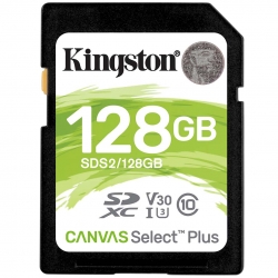 128GB Kingston Canvas Select Plus SD (SDXC) Card, U3, V30, 100MB/s R, 85MB/s W