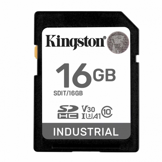 16GB Kingston Industrial SD (SDHC) Card, U3, V30, A1, 100MB/s R, 80MB/s W