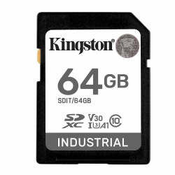 64GB Kingston Industrial SD (SDXC) Card, U3, V30, A1, 100MB/s R, 80MB/s W