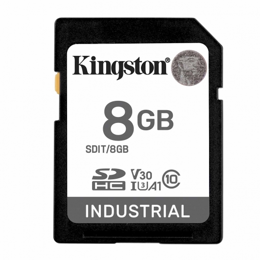 8GB Kingston Industrial SD (SDHC) Card, U3, V30, A1, 100MB/s R, 80MB/s W