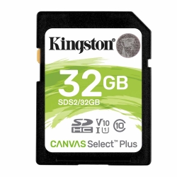 32GB Kingston Canvas Select Plus SD (SDHC) Card, U1, V10, 100MB/s R, 10MB/s W