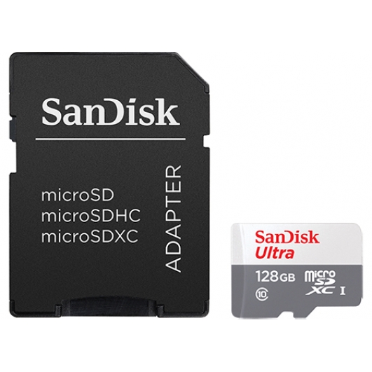SanDisk 128GB Ultra Micro SD Card, Inc Adapter - U1, Up To 100MB/s