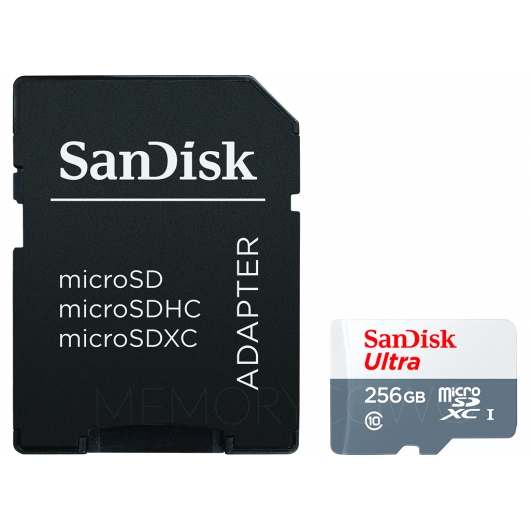 SanDisk 256GB Ultra Micro SD Card, Inc Adapter - U1, Up To 100MB/s