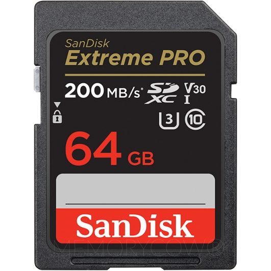 SanDisk 64GB Extreme Pro SD Card - U3, V30, Up To 200MB/s