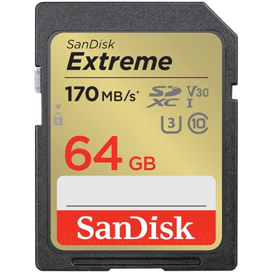 SanDisk 64GB Extreme SD Card - U3, V30, Up To 170MB/s