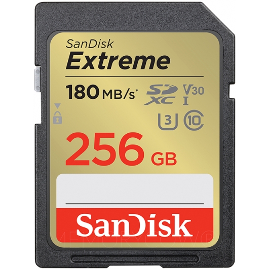 SanDisk 256GB Extreme SD Card - U3, V30, Up To 180MB/s