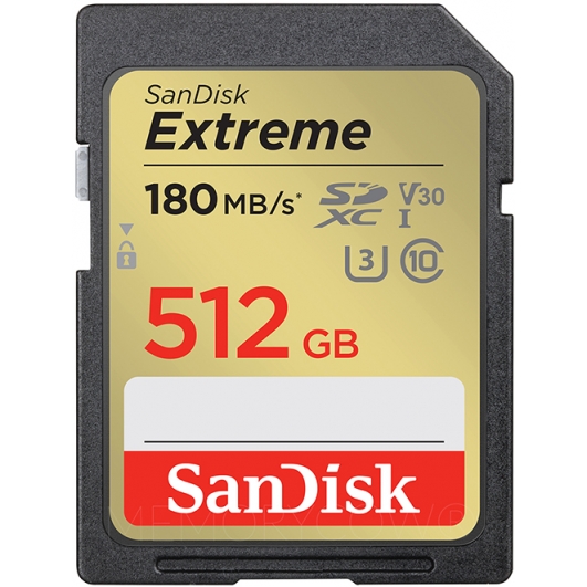 SanDisk 512GB Extreme SD Card - U3, V30, Up To 180MB/s